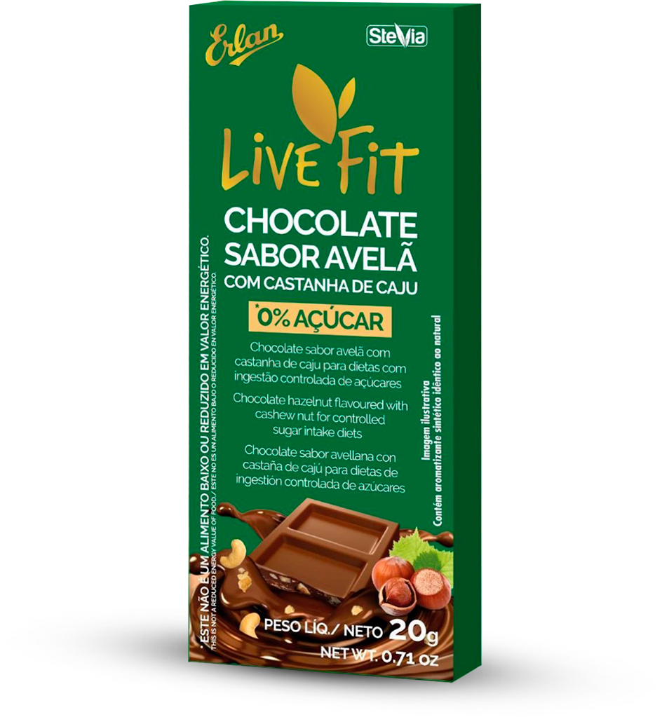 Chocolate LiveFit sabor avelã zero açúcar